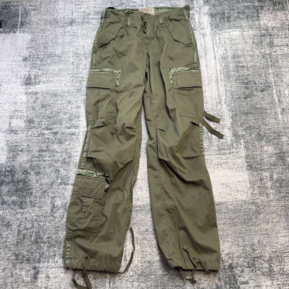 Abercrombie Fitch Paratrooper Pants Womens 26 2R Parachute Cargo Satin Grunge